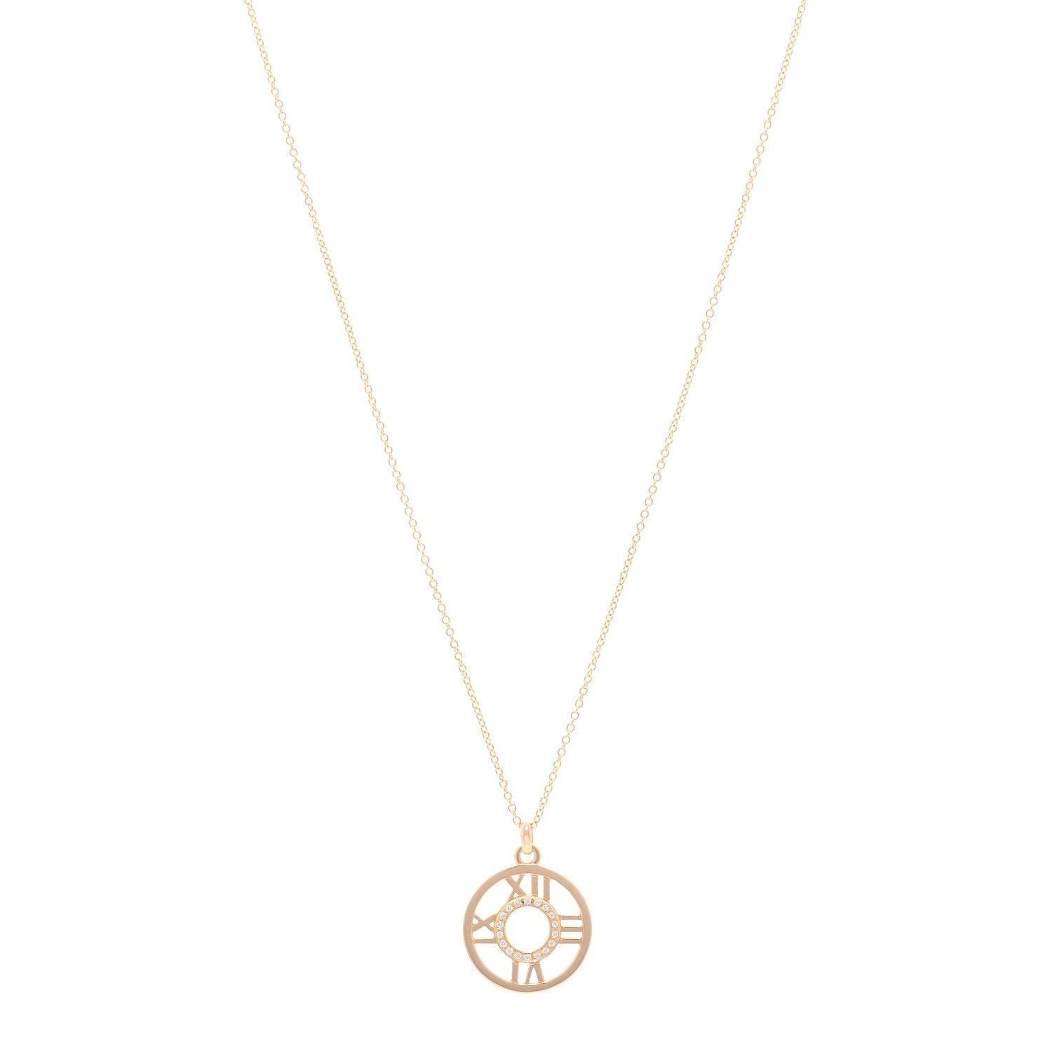 Tiffany 18K Rose Gold Diamond Small Atlas Open Pendant Necklace 1 of 5