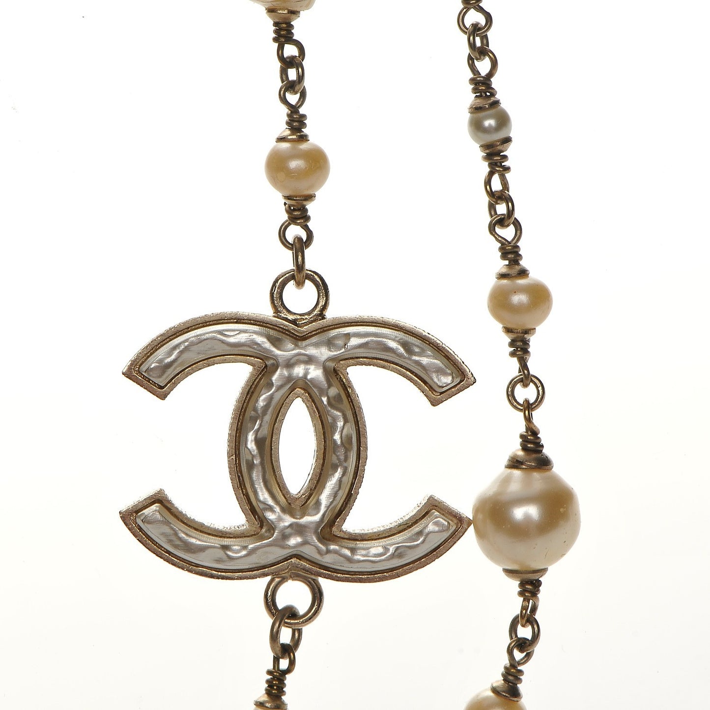 Irregular Pearl CC Long Necklace Light Gold