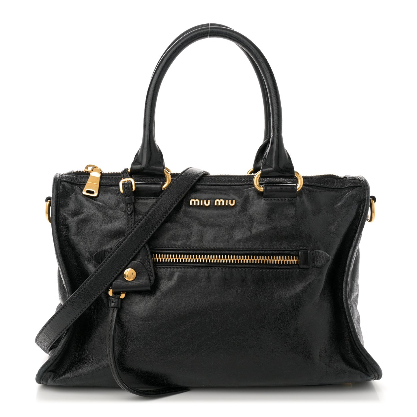 Vitello Shine Zip Tote Black