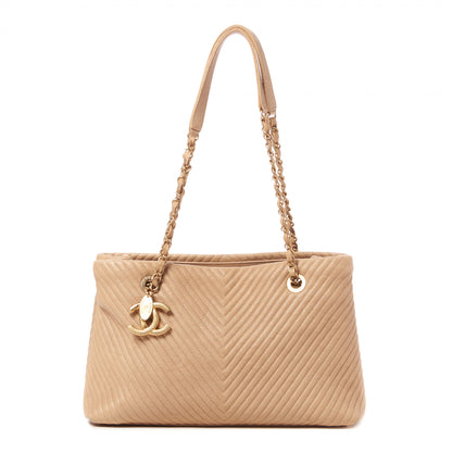 Chanel Wrinkled Lambskin Chevron Quilted Surpique Tote Beige 6 of 11