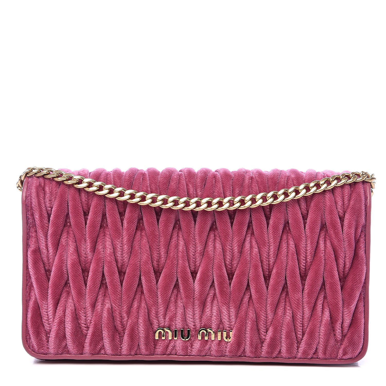 Miu Miu Nappa Velvet Matelasse Wallet On Chain Bruyere 1 of 9