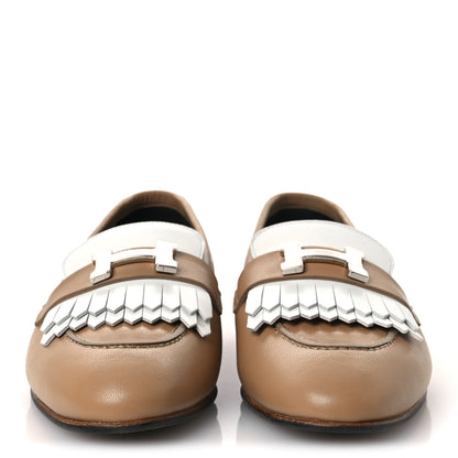 Hermes Goatskin Womens Royal Loafers 37 Beige Argile White 3 of 12
