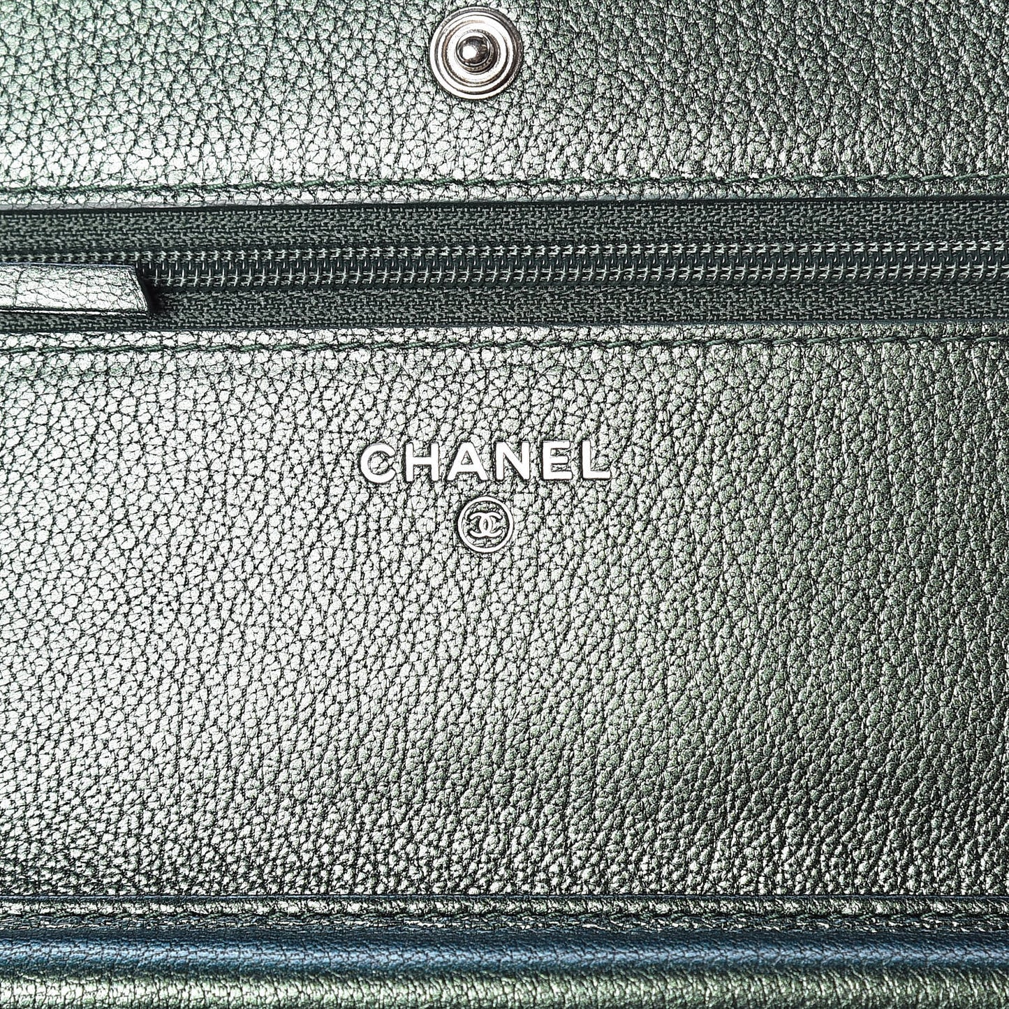 Iridescent Goatskin Quilted Wallet On Chain WOC Green