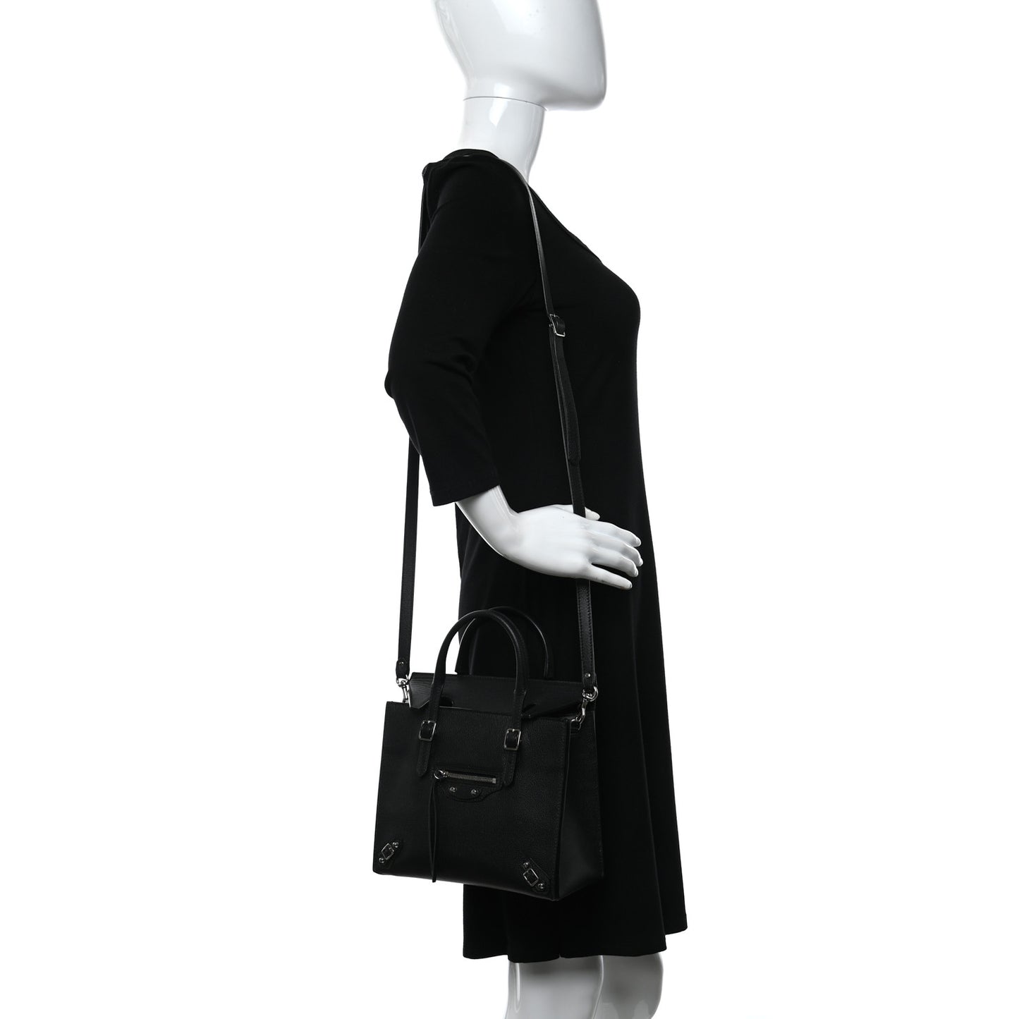 Grained Calfskin Papier Mini Flap Tote Black