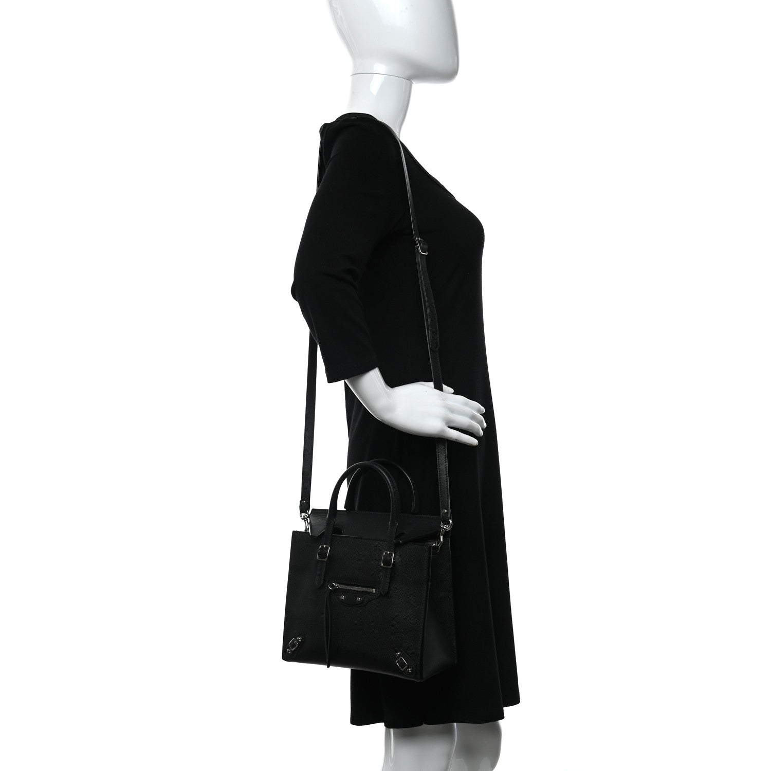 Balenciaga Grained Calfskin Papier Mini Flap Tote Black 2 of 9