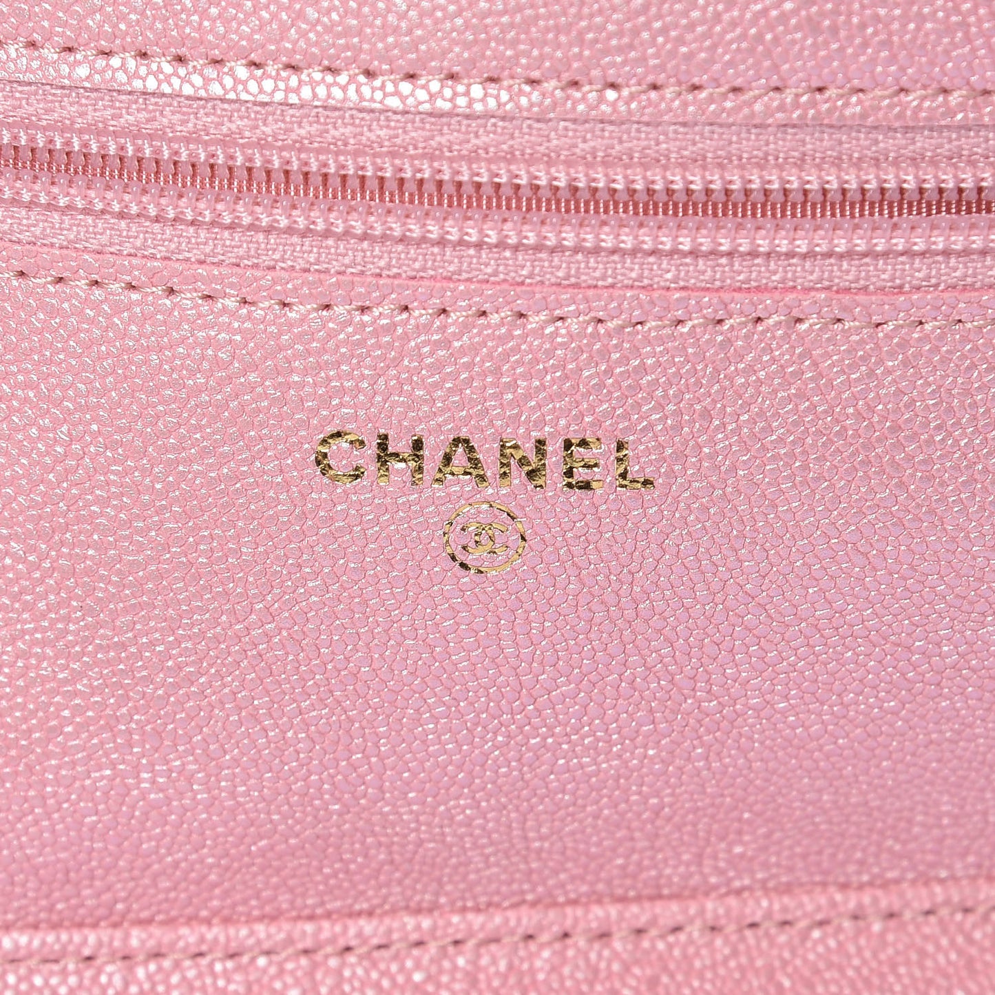 Iridescent Caviar Quilted Wallet on Chain WOC Rose Pink