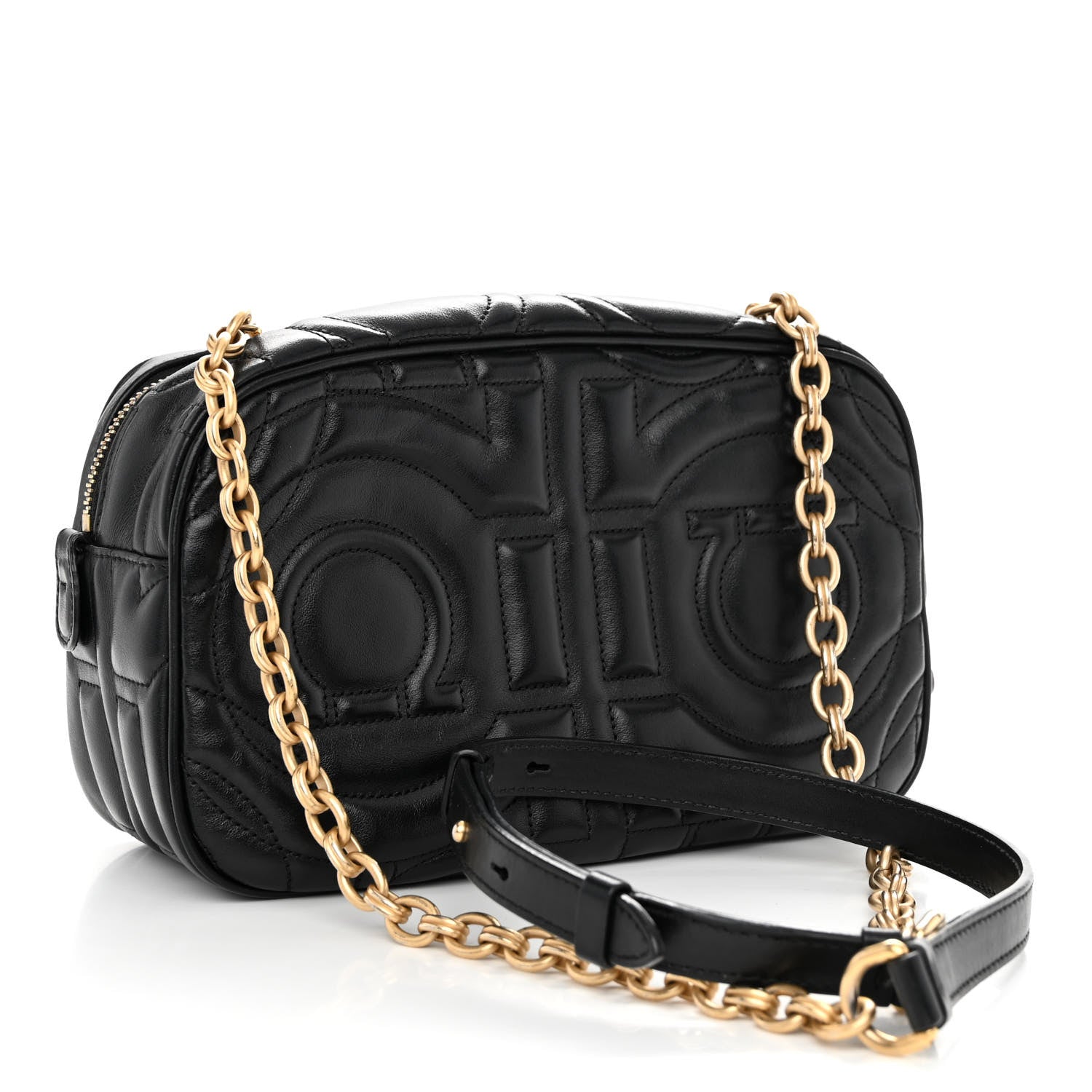 Salvatore Ferragamo Calfskin Quilted Gancini Camera Bag Black