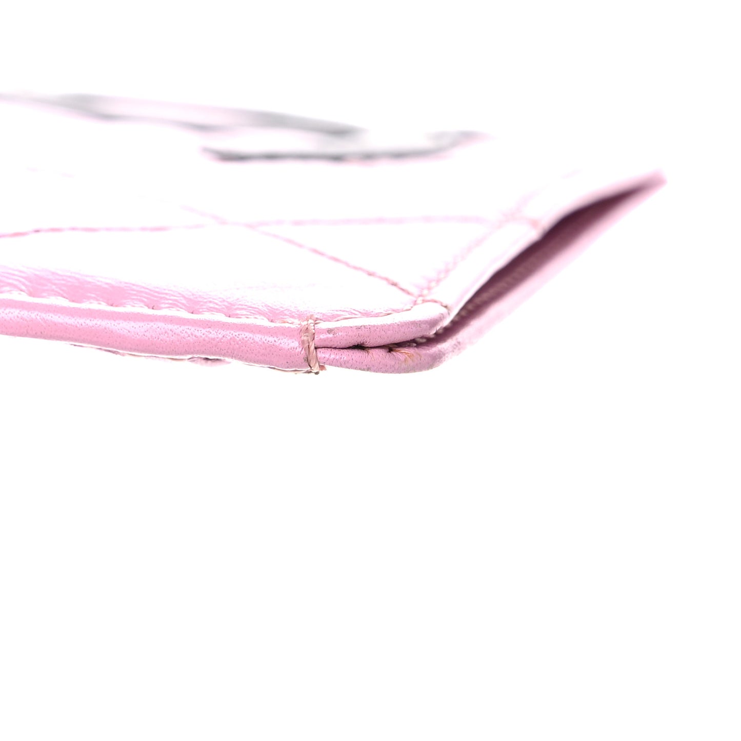 Calfskin Quilted Cambon Card Holder Pink Black