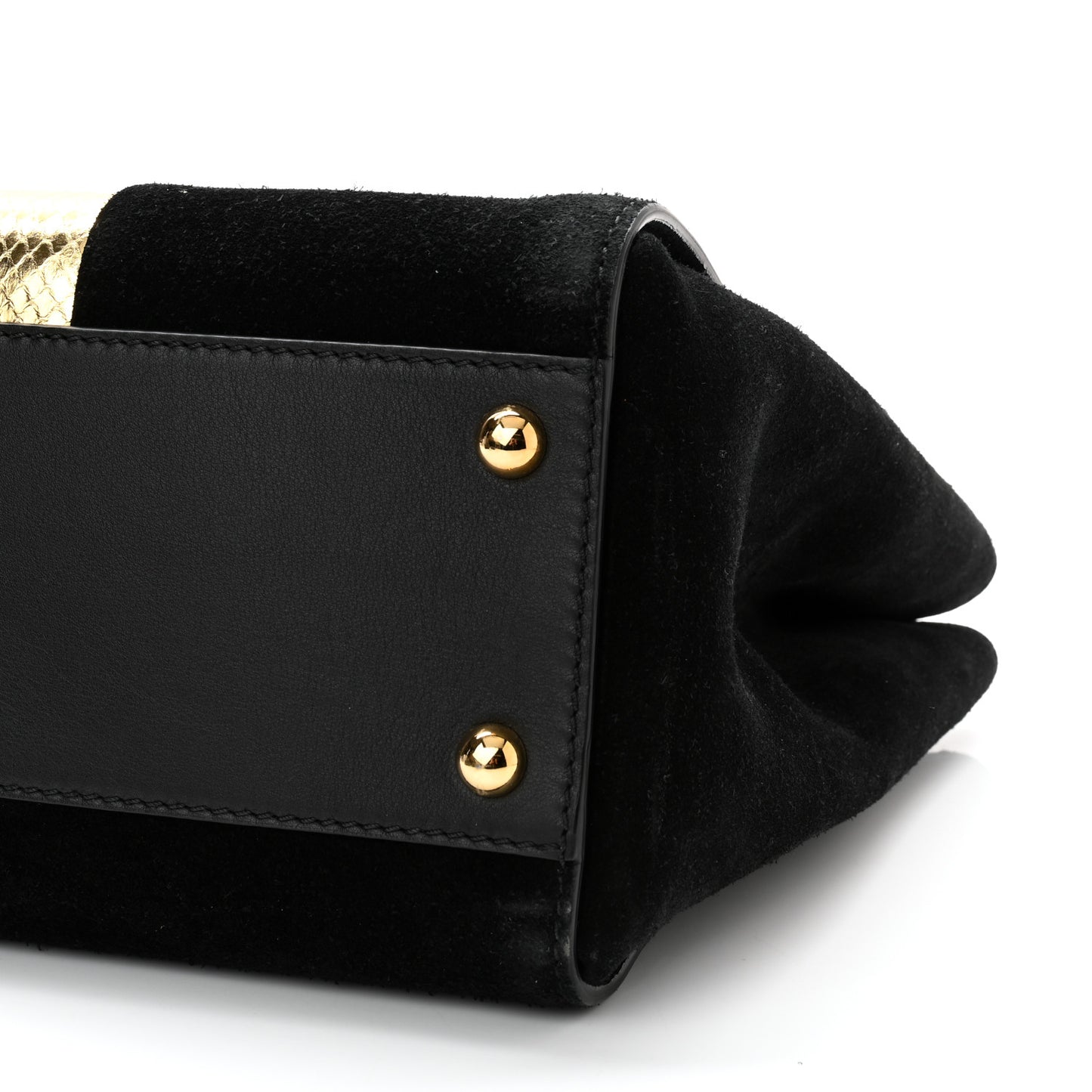 Suede Calfskin Watersnake Medium Buckle Tote Black Gold