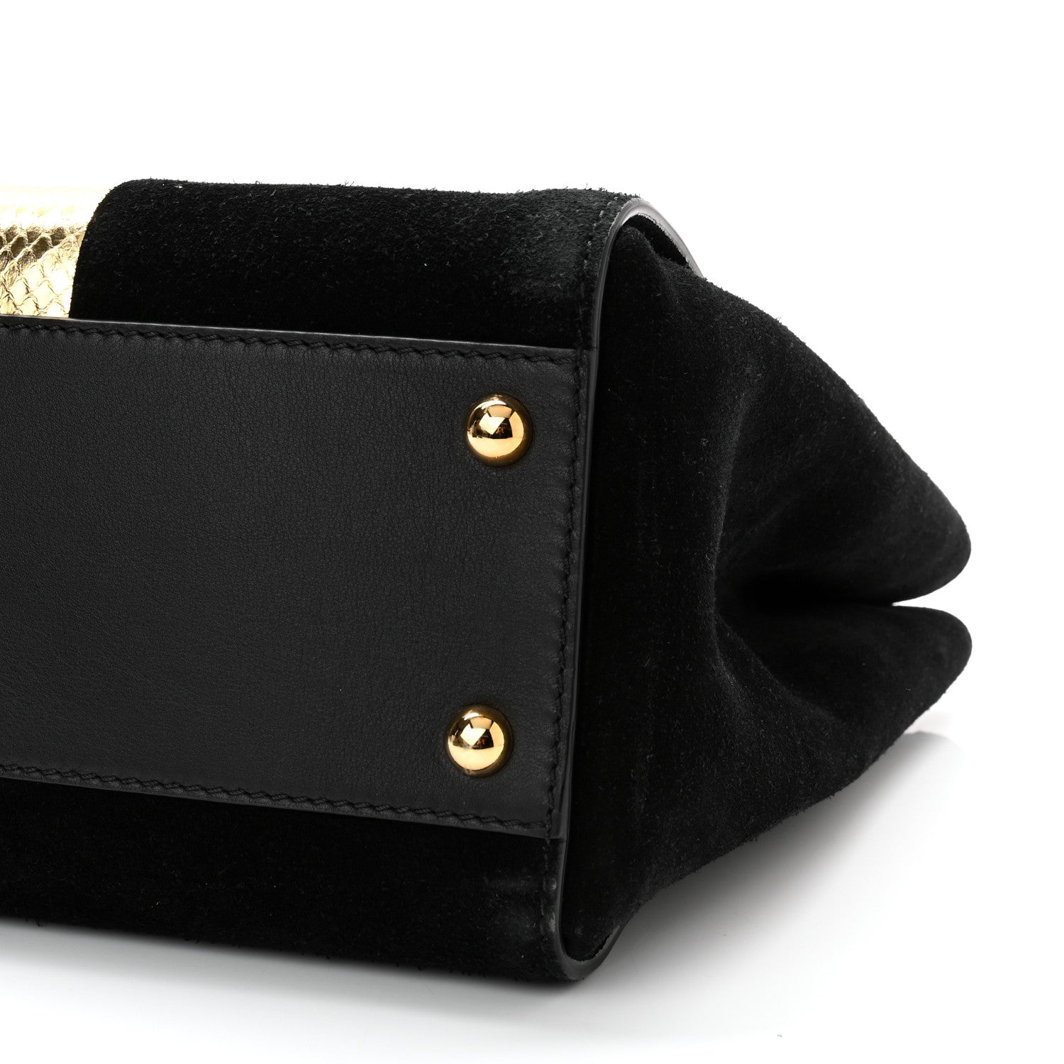 Burberry Suede Calfskin Watersnake Medium Buckle Tote Black Gold 9 of 9