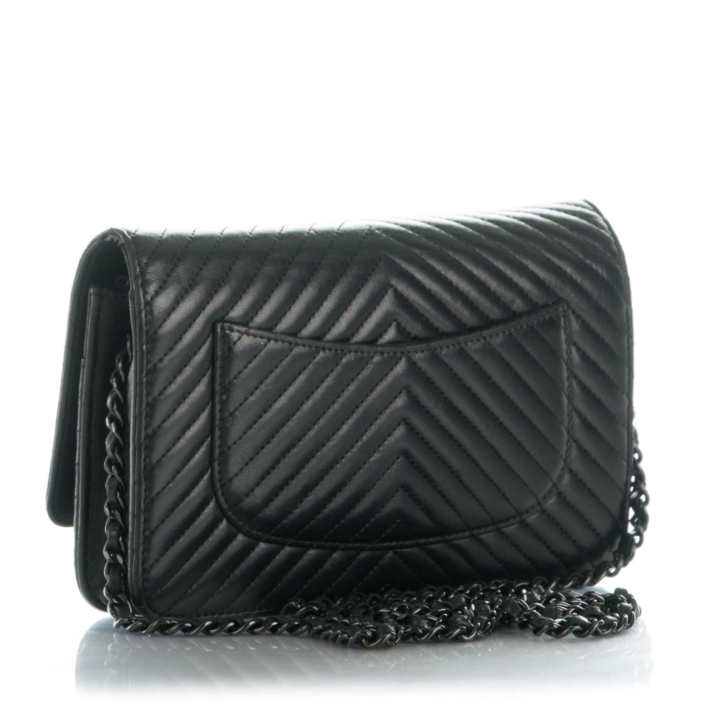 Lambskin Chevron Wallet On Chain WOC Black