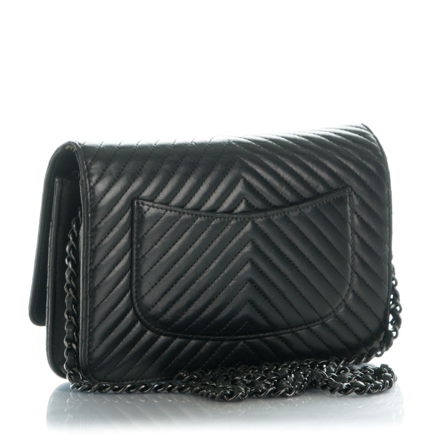 Chanel Lambskin Chevron Wallet On Chain WOC Black 3 of 9