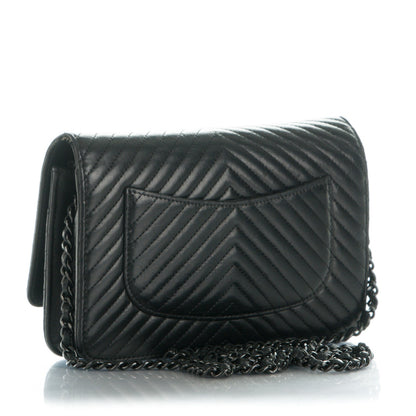 Chanel Lambskin Chevron Wallet On Chain WOC Black 3 of 9