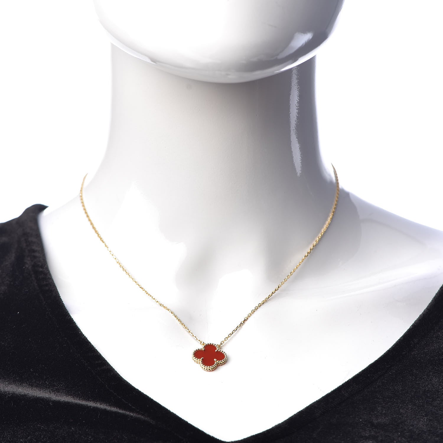 Van Cleef & Arpels 18K Yellow Gold Carnelian Vintage Alhambra Pendant Necklace 2 of 8