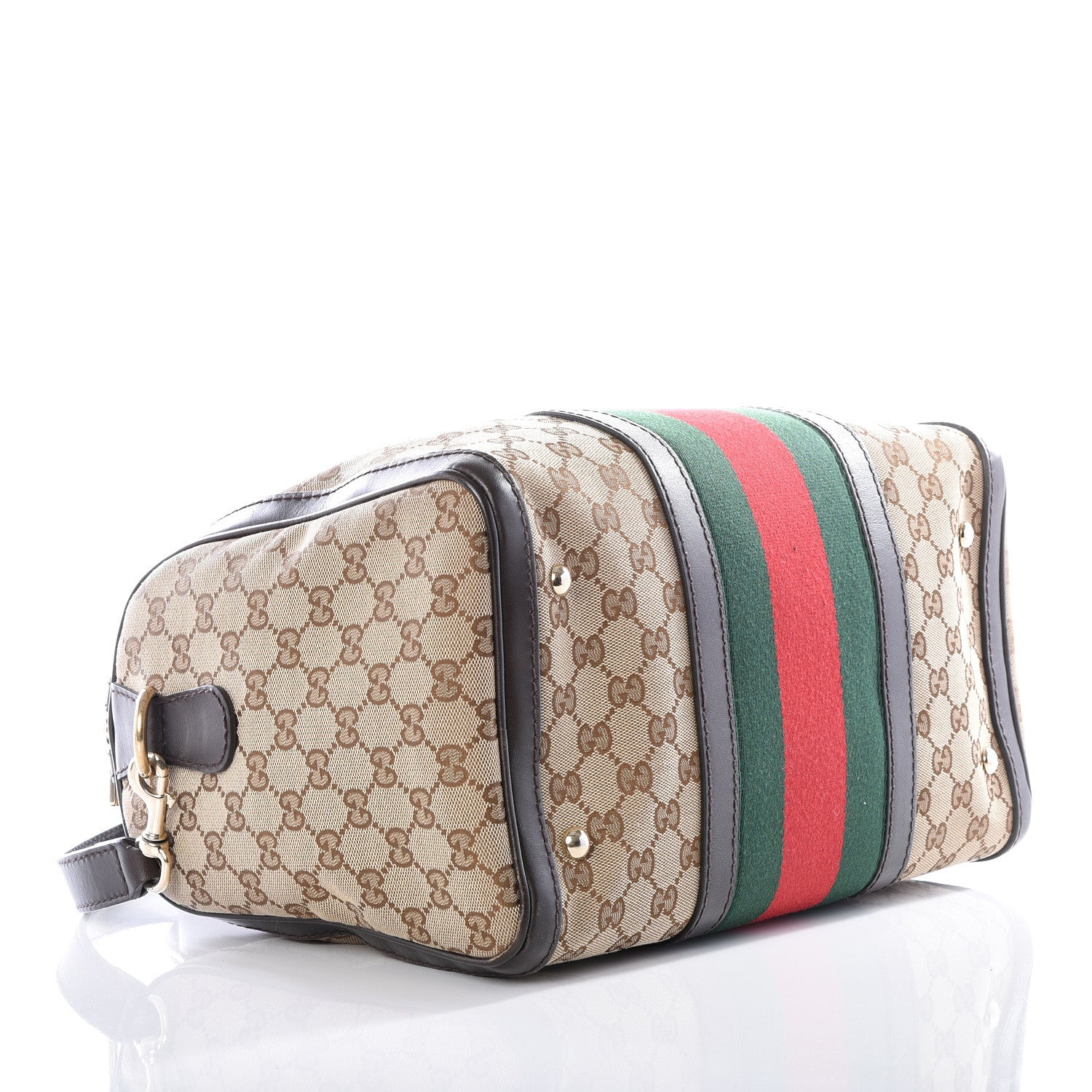 Gucci Monogram Vintage Web Medium Boston Dark Brown 3 of 12