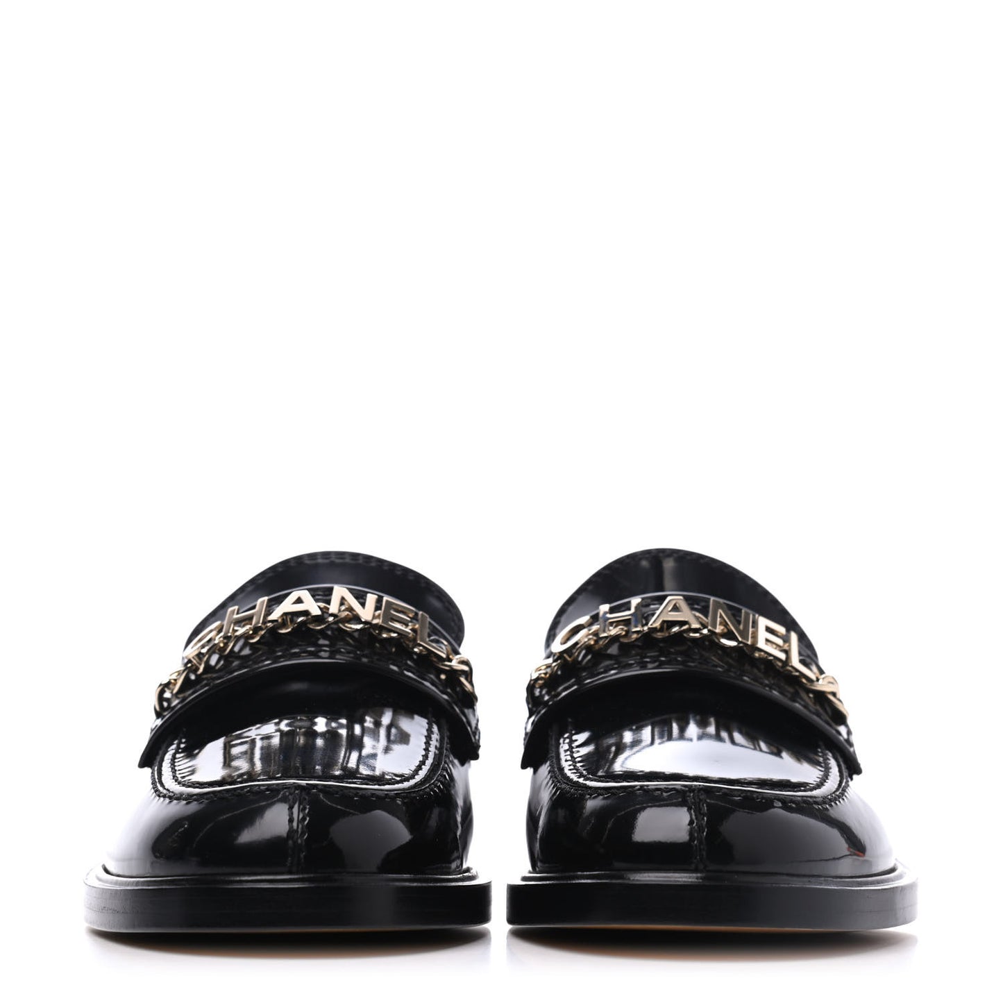 Shiny Calfskin Logo Loafers 37.5 Black