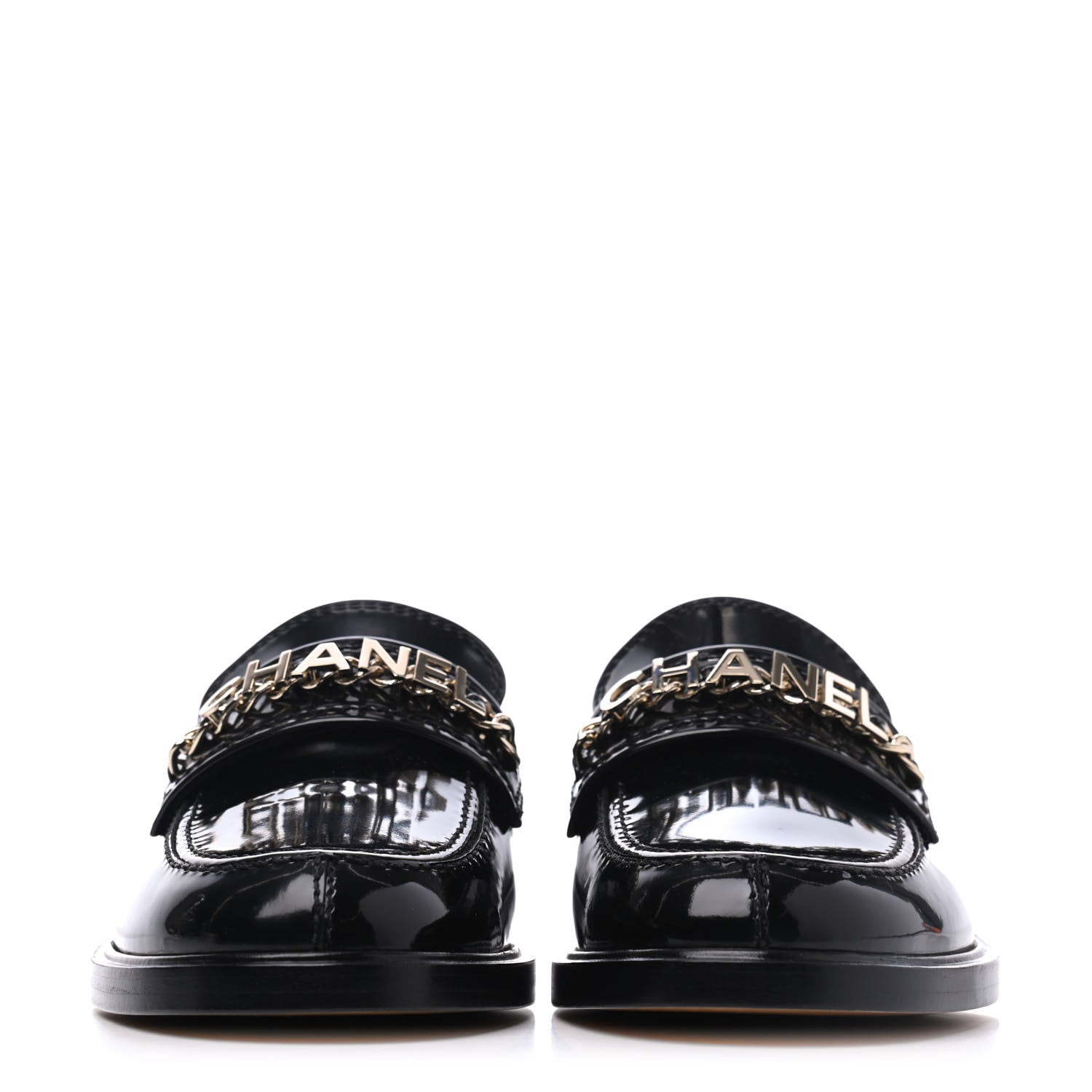 Chanel Shiny Calfskin Logo Loafers 37.5 Black 2 of 11