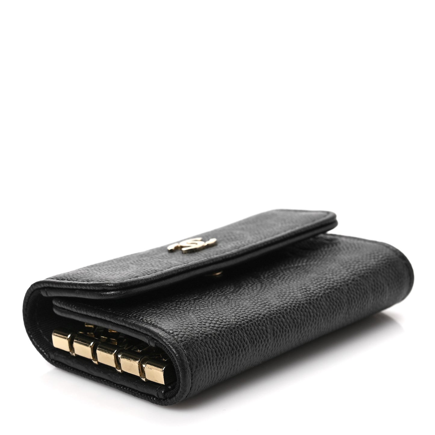 Caviar Embossed Camellia 4 Key Holder Case Black
