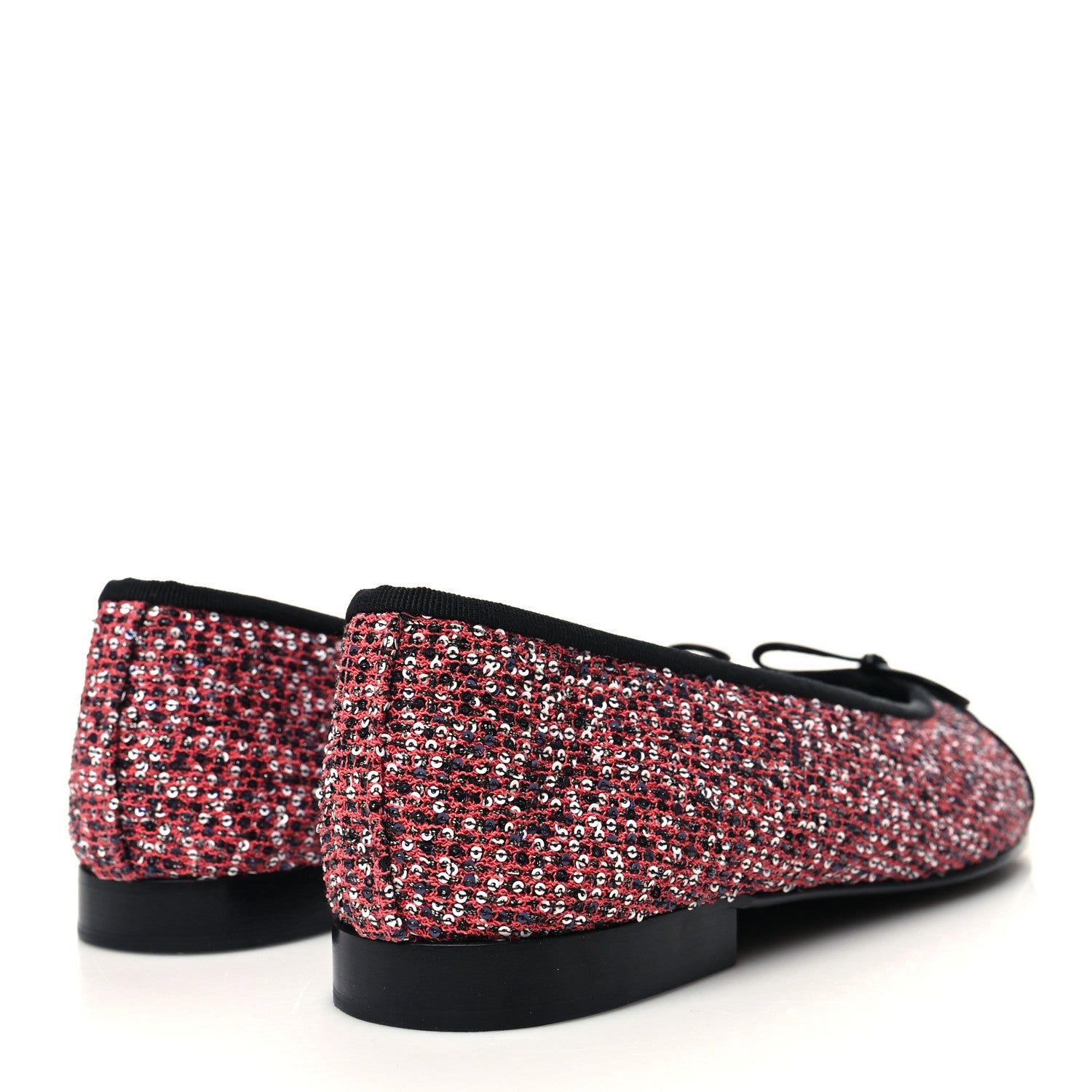 Chanel Tweed Grosgrain Sequin Cap Toe Ballerina Flats 38.5 Black Pink 4 of 8
