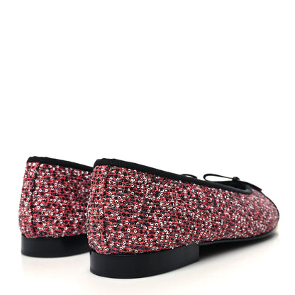 Chanel Tweed Grosgrain Sequin Cap Toe Ballerina Flats 38.5 Black Pink 4 of 8