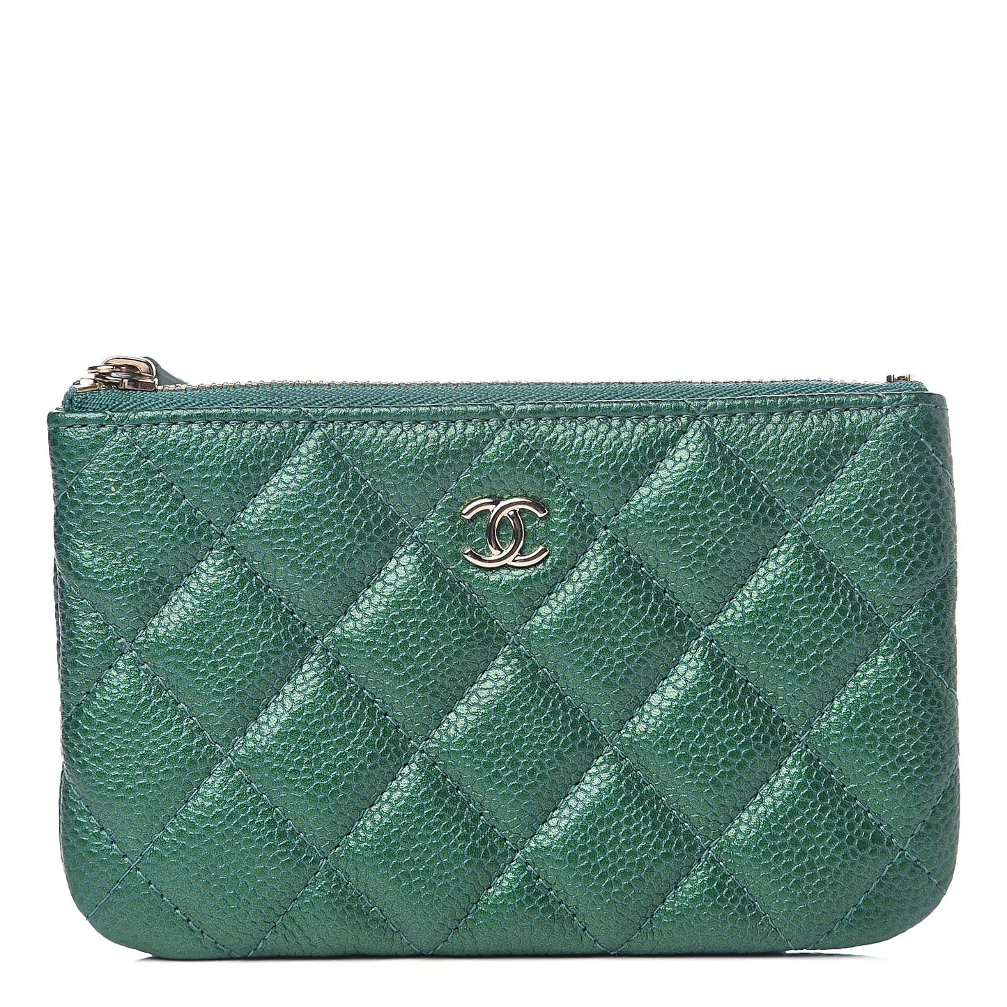 Metallic Caviar Quilted Small Cosmetic Case Green