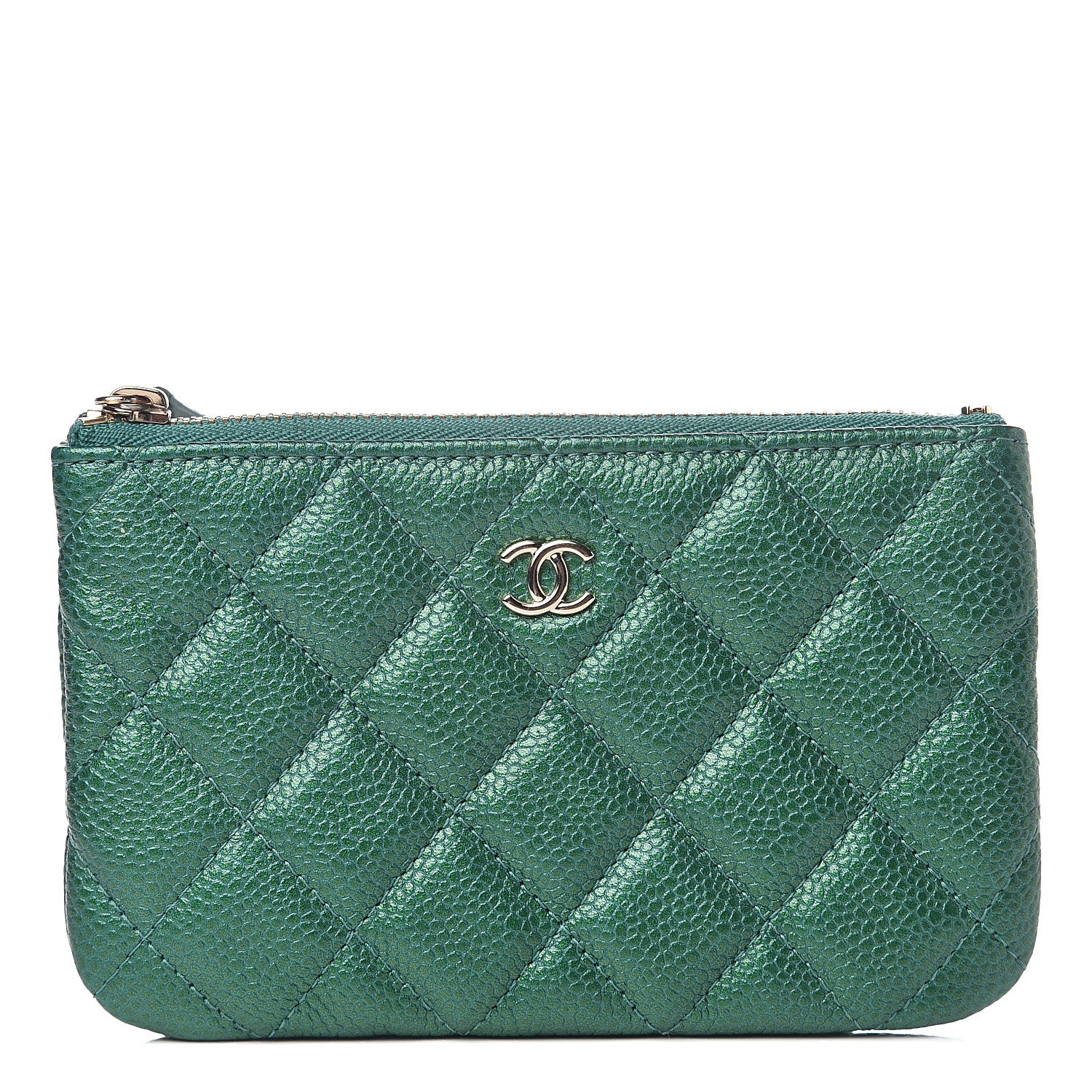 Chanel Metallic Caviar Quilted Small Cosmetic Case Green 1 of 7