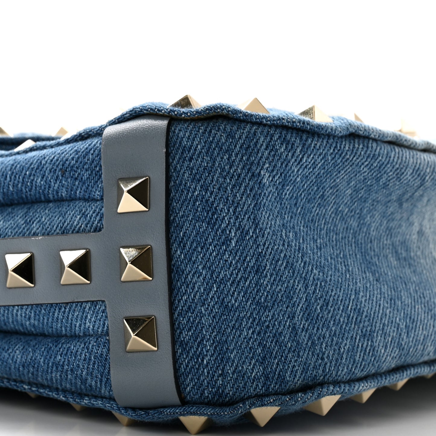 Denim Butterfly Embroidered Rockstud Shoulder Flap Messenger Bag Light Denim