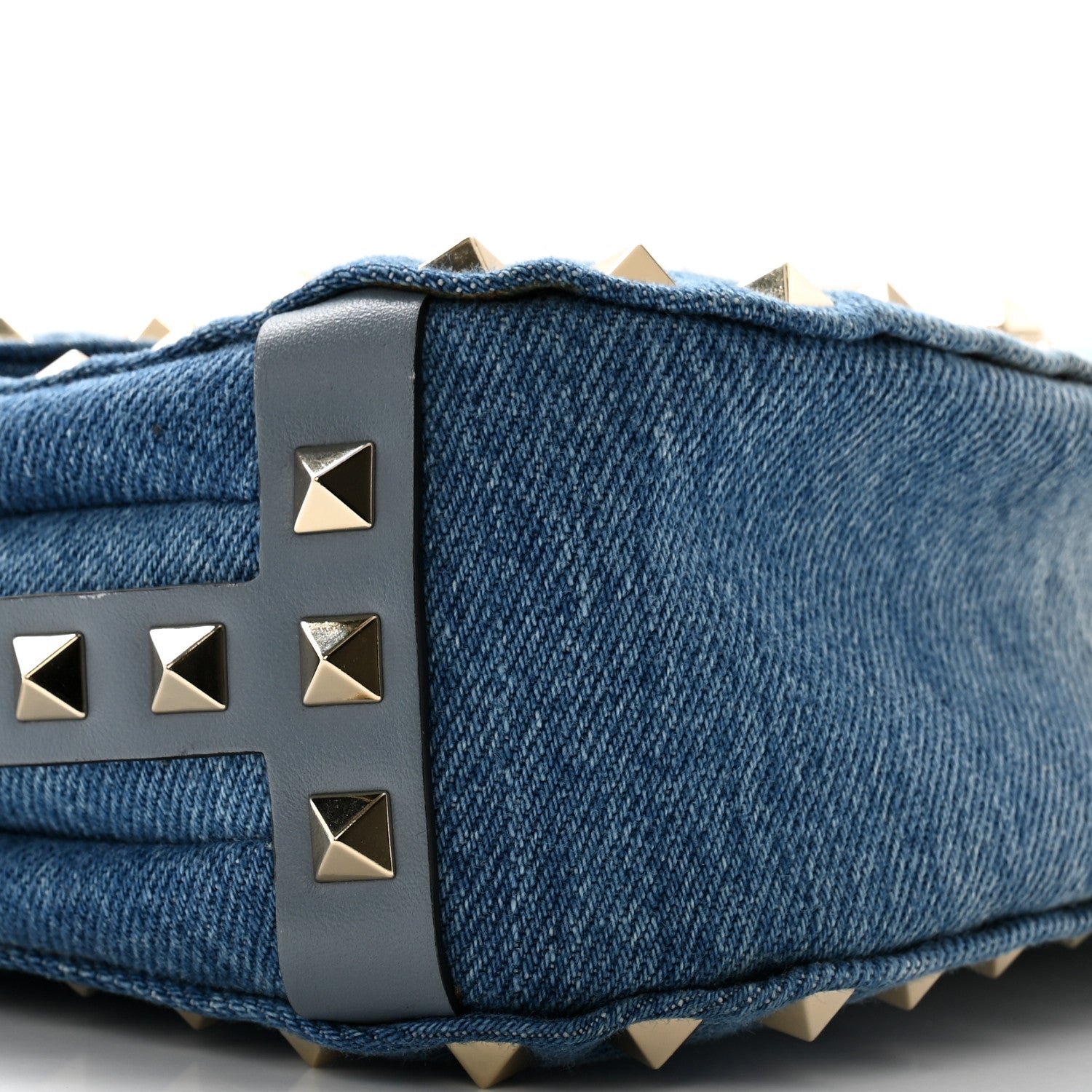Valentino Garavani Denim Butterfly Embroidered Rockstud Shoulder Flap Messenger Bag Light Denim 8 of 9