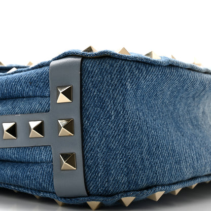 Valentino Garavani Denim Butterfly Embroidered Rockstud Shoulder Flap Messenger Bag Light Denim 8 of 9