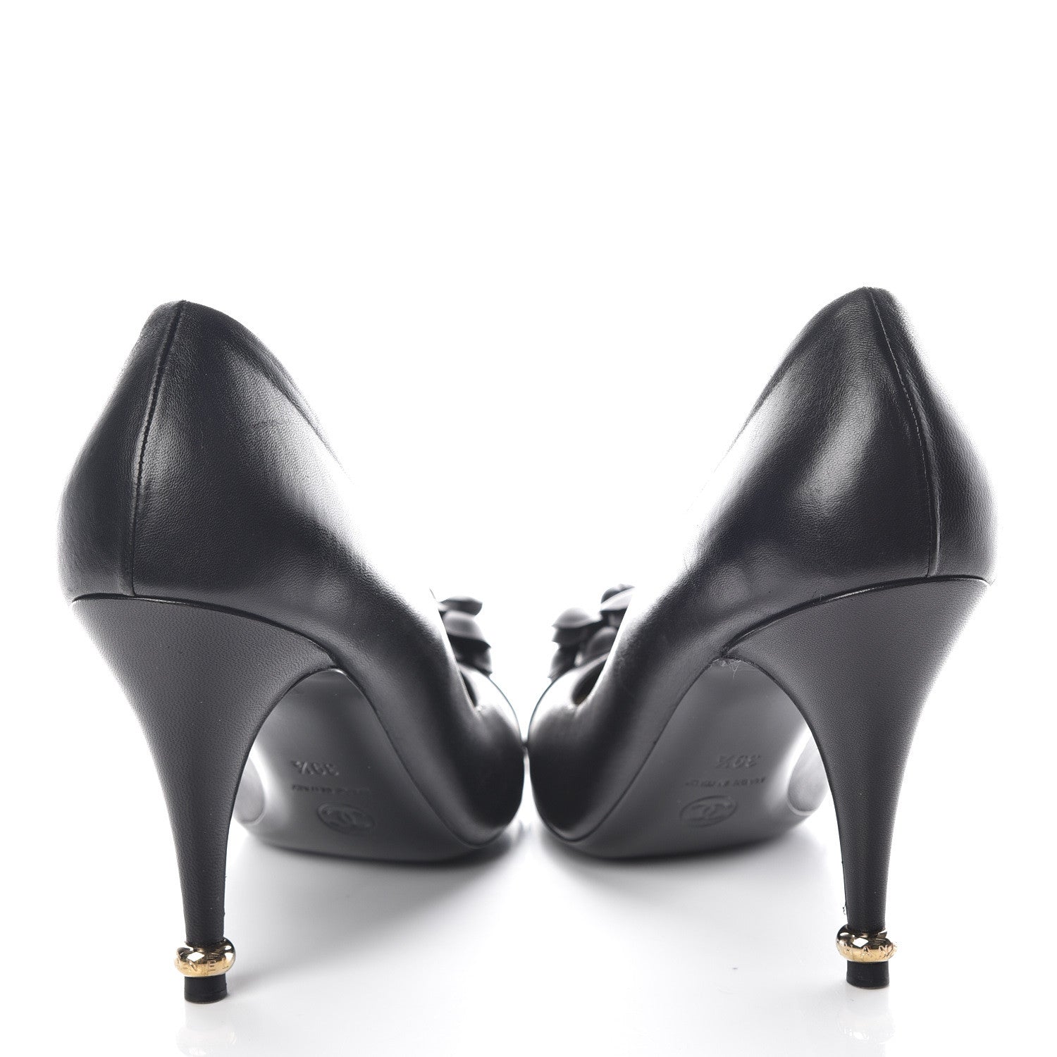 Chanel Lambskin Camellia Pumps 39.5 Black 6 of 15