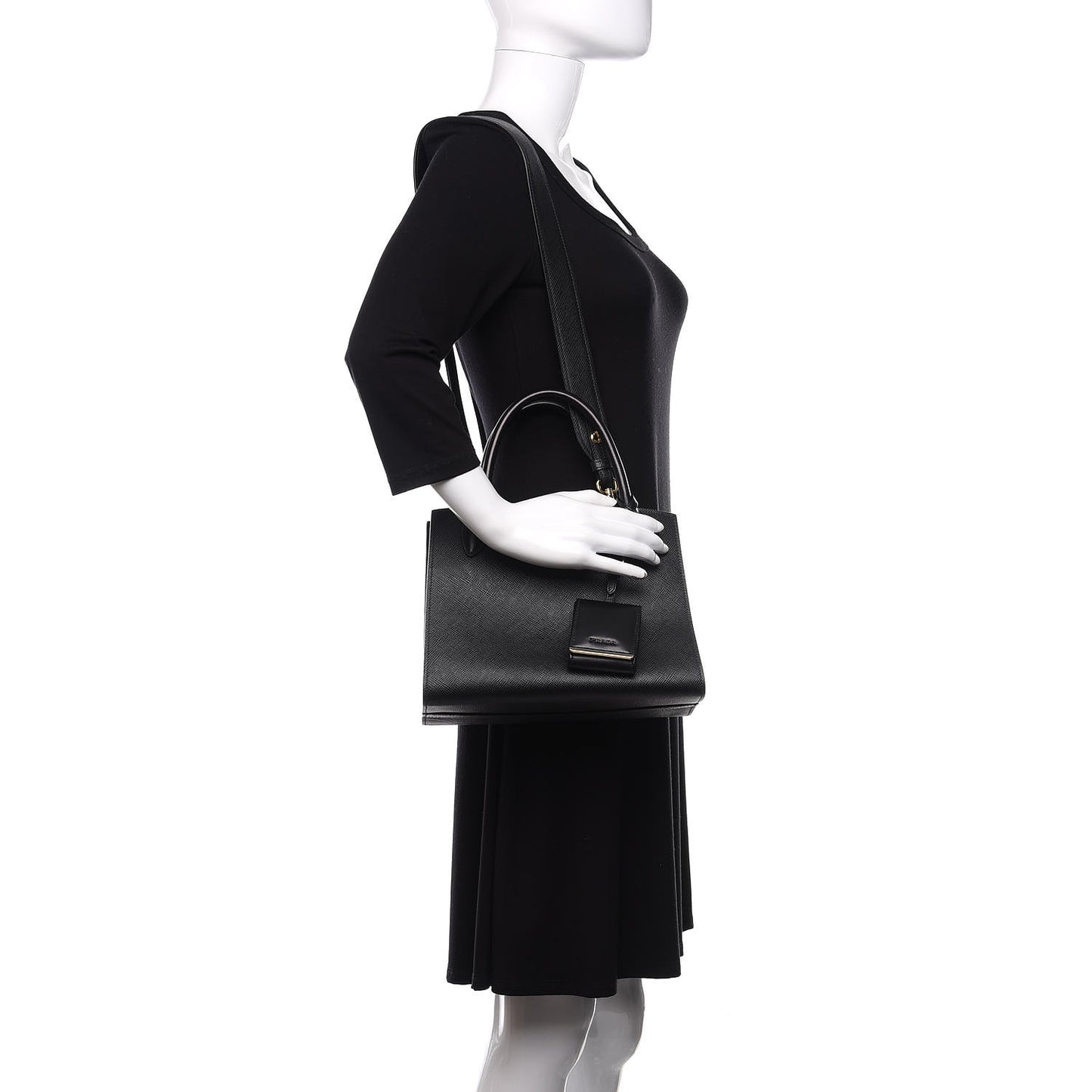 Saffiano Cuir Calfskin Small Monochrome Top Handle Tote Black