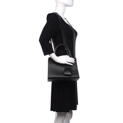 Prada Saffiano Cuir Calfskin Small Monochrome Top Handle Tote Black 2 of 11
