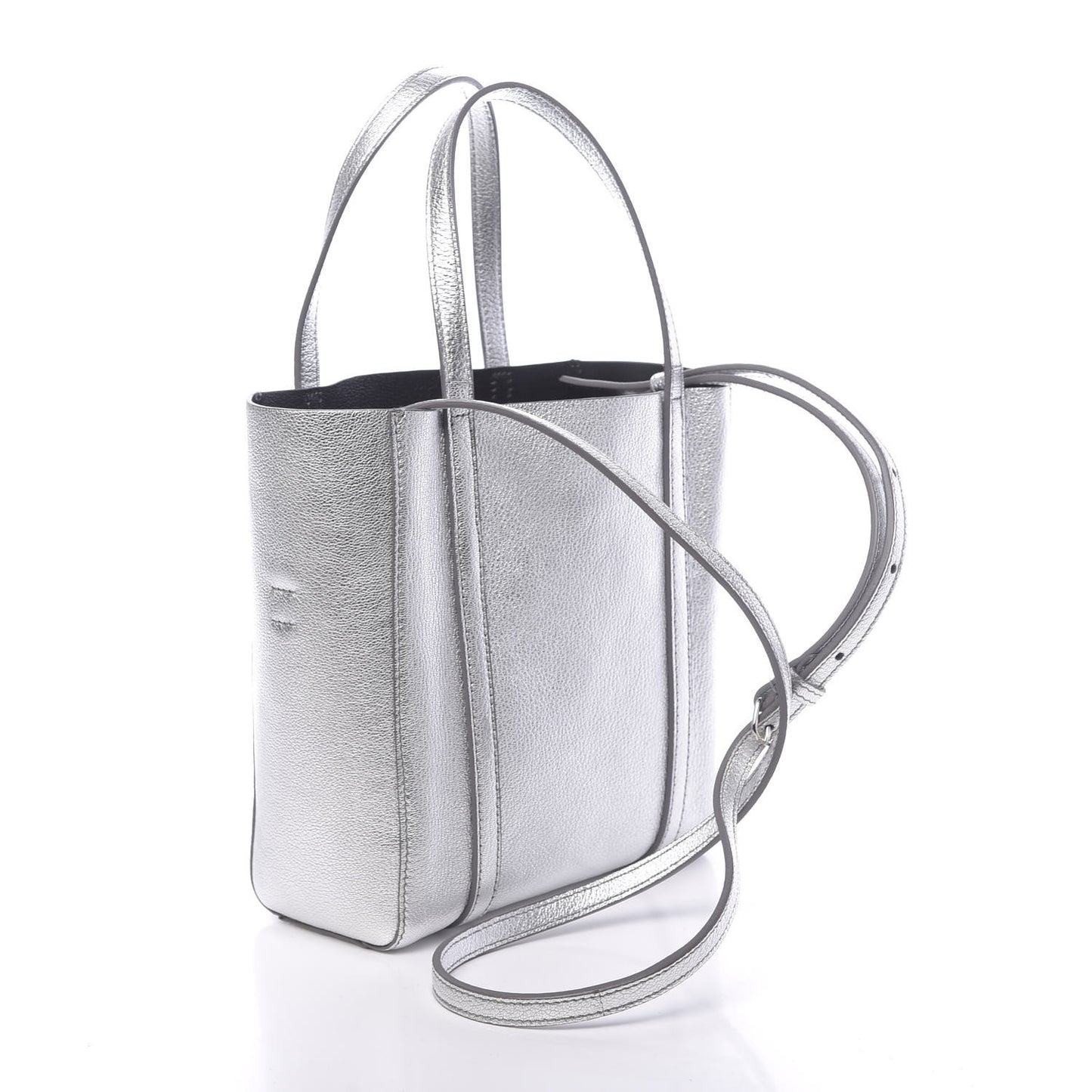 Metallic Goatskin Logo XXS Everyday Tote Argent Black