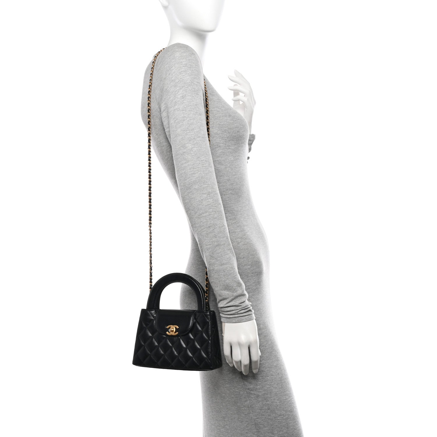 Chanel Shiny Aged Calfskin Quilted Nano Kelly Shopper Black 2 of 10