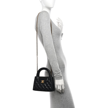 Chanel Shiny Aged Calfskin Quilted Nano Kelly Shopper Black 2 of 10