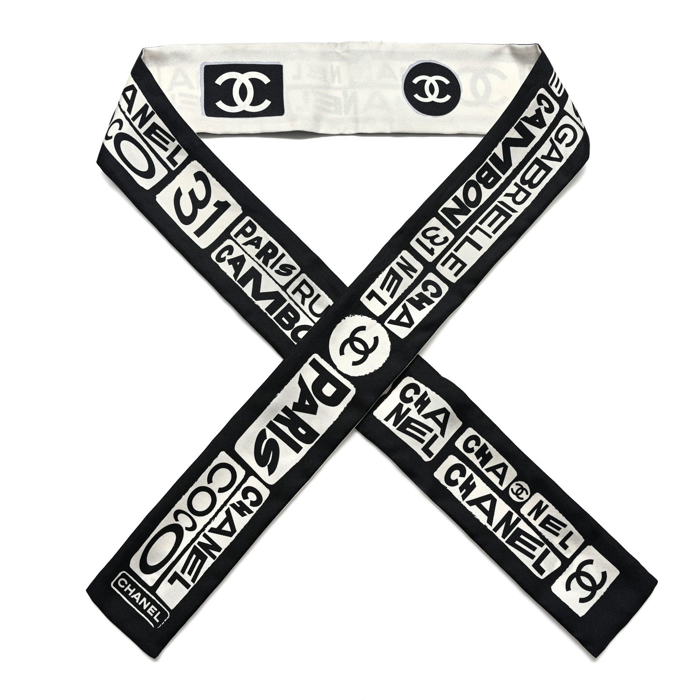 Silk CC Slim Bandeau Scarf Black Ecru