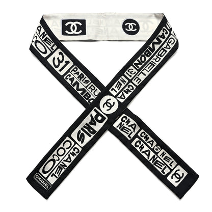 Chanel Silk CC Slim Bandeau Scarf Black Ecru 1 of 8