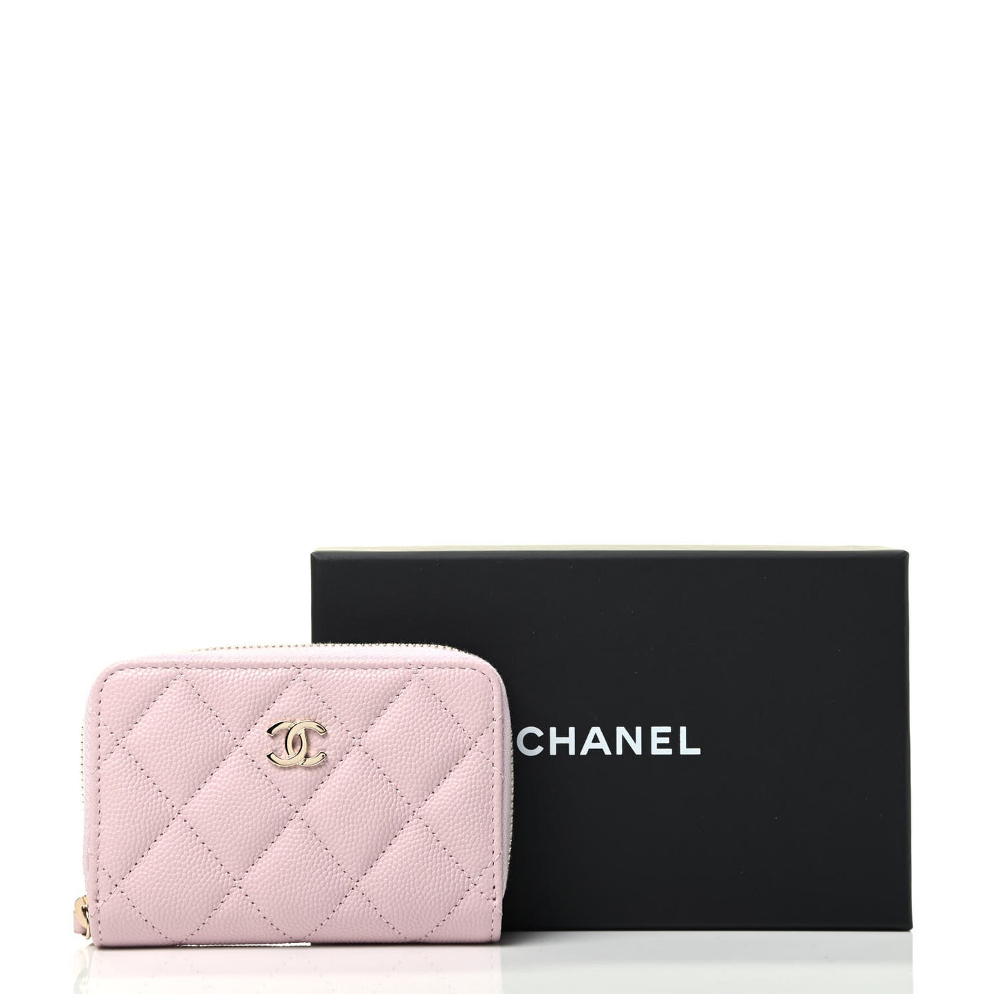 Caviar Quilted Zip Coin Purse Light Pink