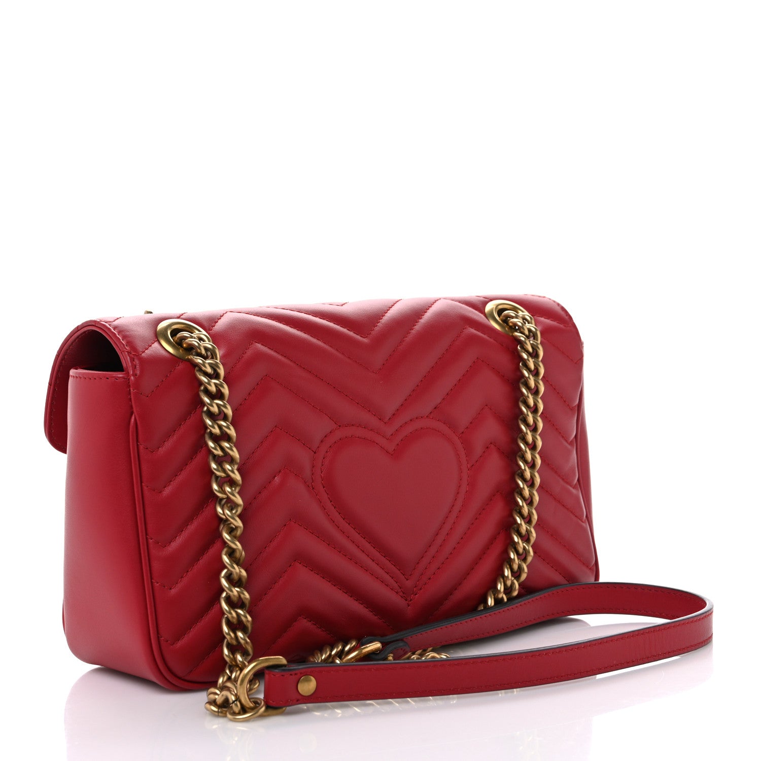 Gucci Calfskin Matelasse Small GG Marmont Shoulder Bag Hibiscus Red 2 of 11