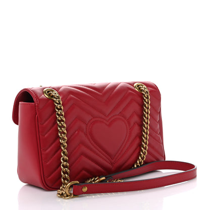 Gucci Calfskin Matelasse Small GG Marmont Shoulder Bag Hibiscus Red 2 of 11