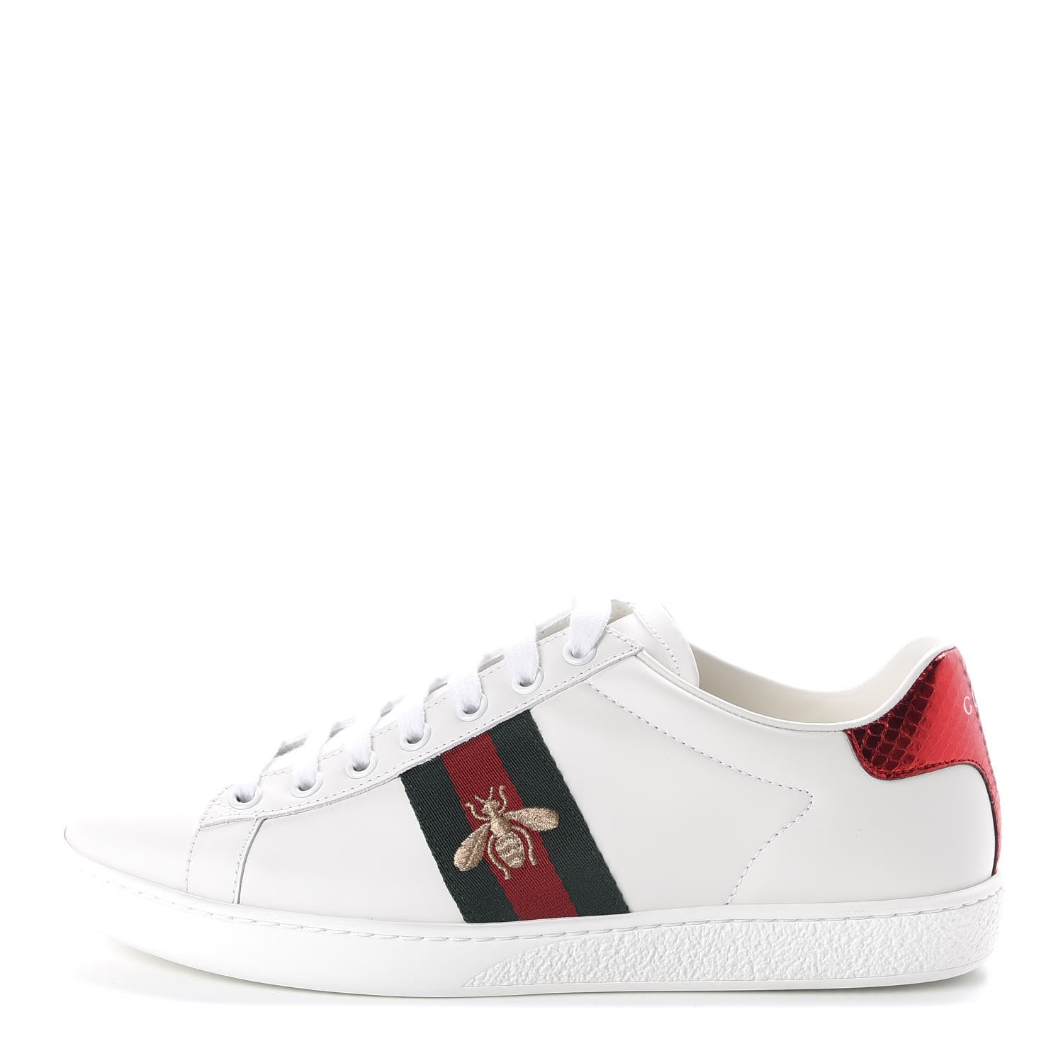 Gucci Calfskin Ayers Bee Embroidered Womens Ace Sneakers 37.5 White Green 1 of 10