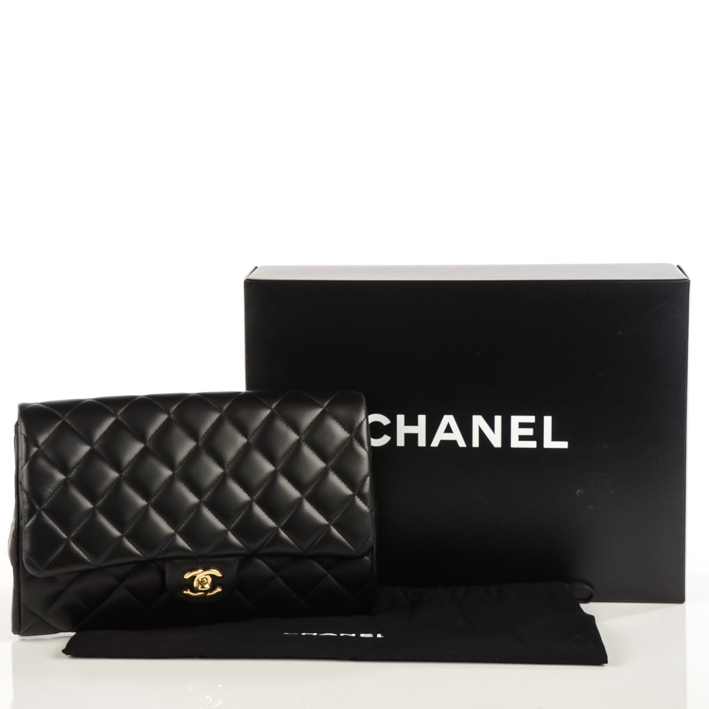 Lambskin Quilted Clutch With Chain Flap Black