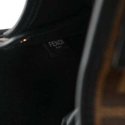 Fendi Glazed Fabric Vitello Century FF 1974 Stamp Patch Medium Peekaboo Defender Cover Mogano Panna Black 6 of 7