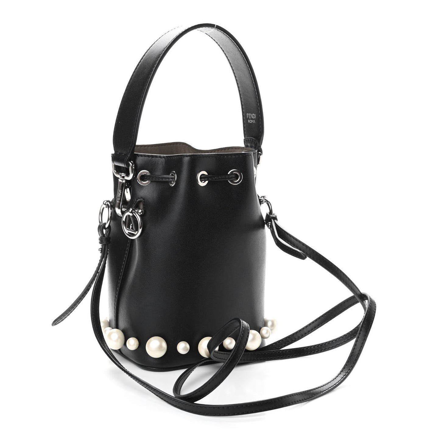 Vitello Liberty Pearl F is Fendi Mini Mon Tresor Bucket Bag Black