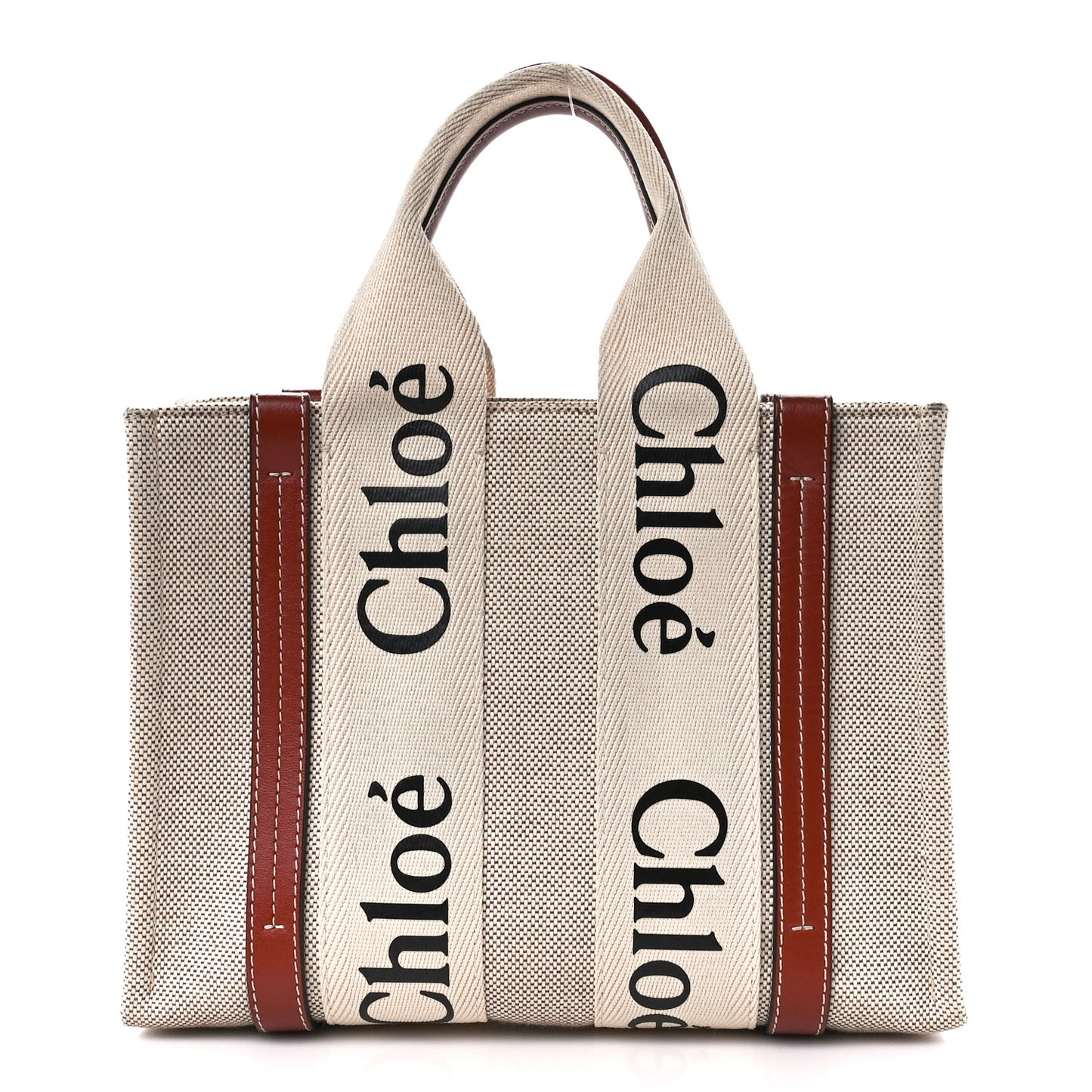 Cotton Calfskin Small Woody Ribbon Tote With Strap White Brown