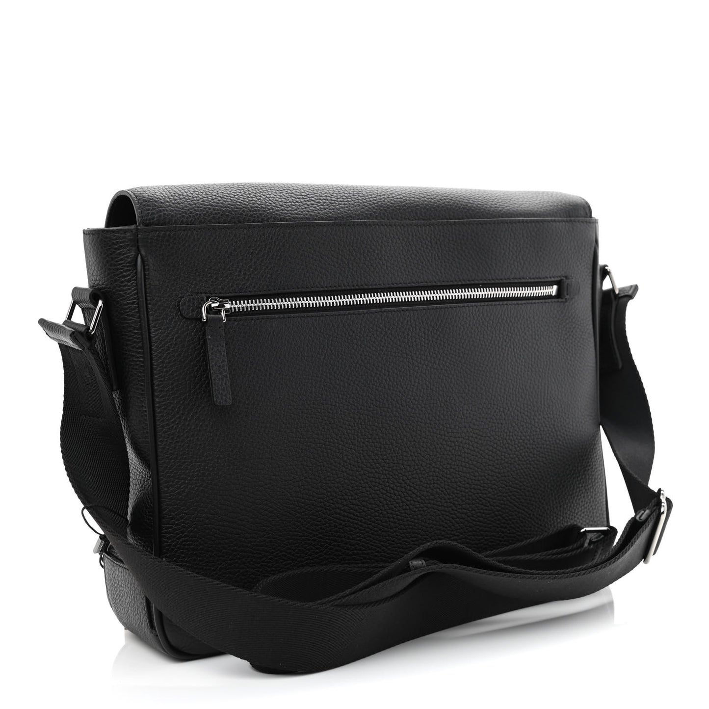 Grainy Calfskin Embossed Bruno Messenger Black