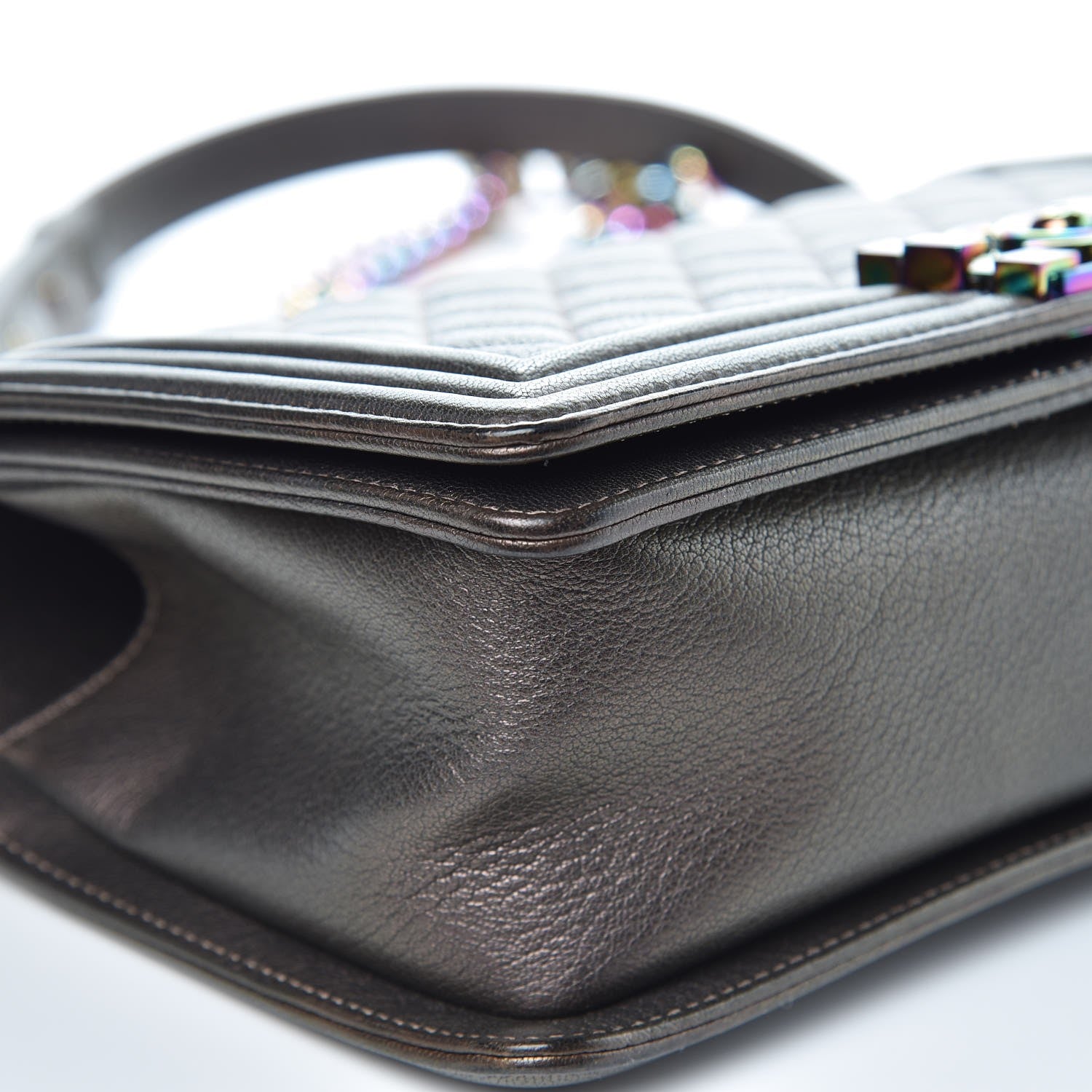 Chanel Iridescent Goatskin Quilted Medium Boy Flap Dark Gold 9 of 11