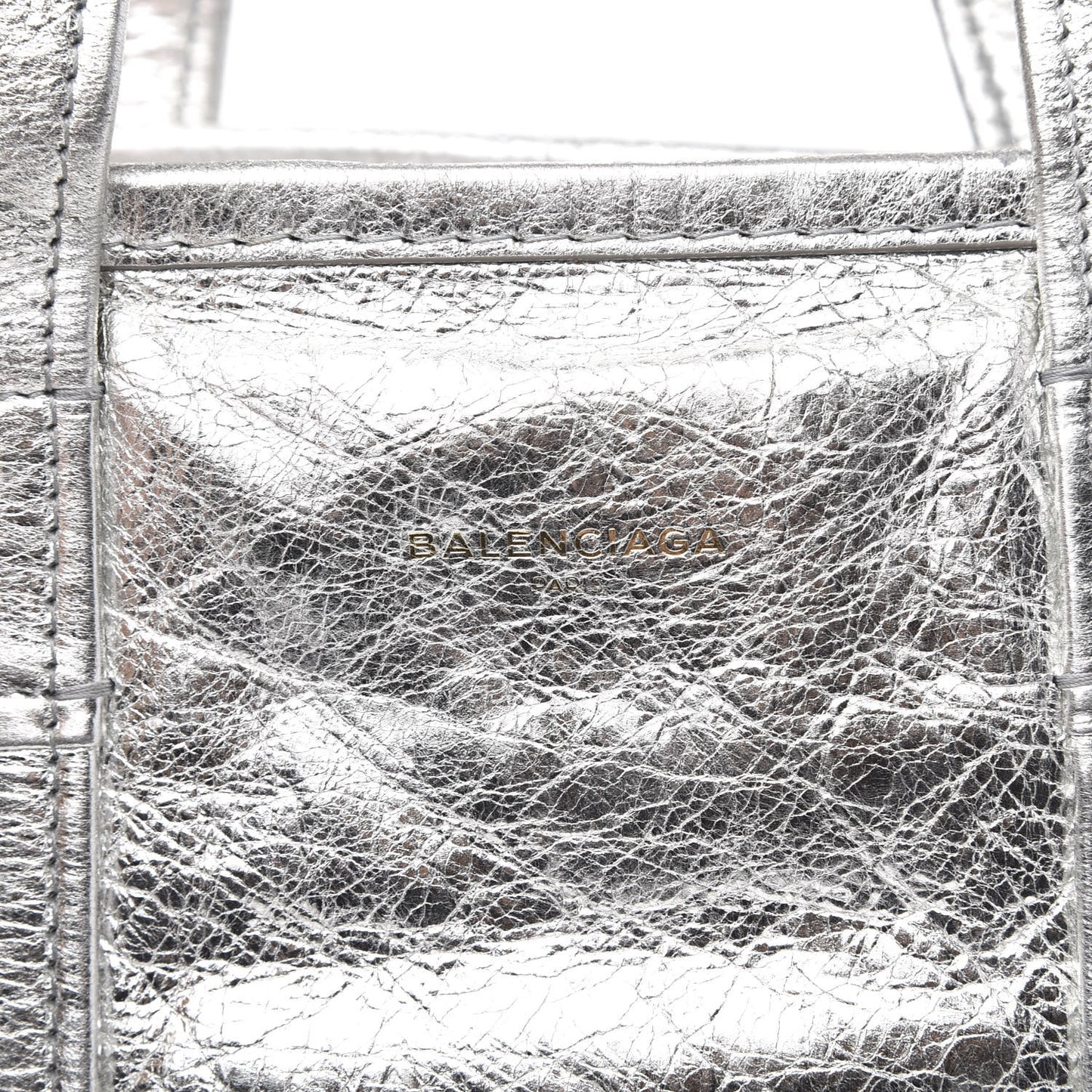 Metallic Calfskin S Bazar Shopper Tote Silver Hardware