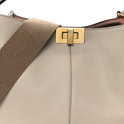 Fendi Vitello Seta Glazed Fabric FF 1974 Medium Peekaboo X-Lite Nuvola Mogano Panna 8 of 11