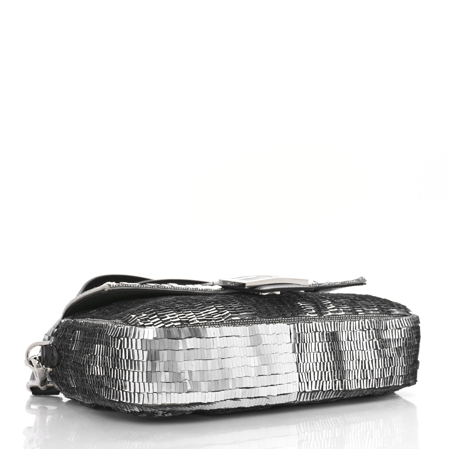Sequin Paillettes Capretto Lucido Baguette Argento Moro